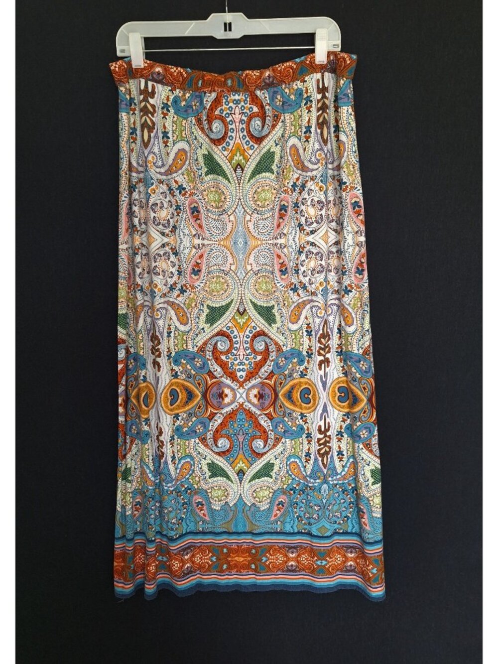 💙 Boho Paisley Maxi Skirt Multicolor Pull On Size XL Elastic Waist Festival Boh - Picture 6 of 7